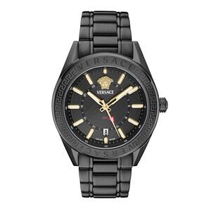 Versace V-Code GMT Bracelet Watch Black Mens